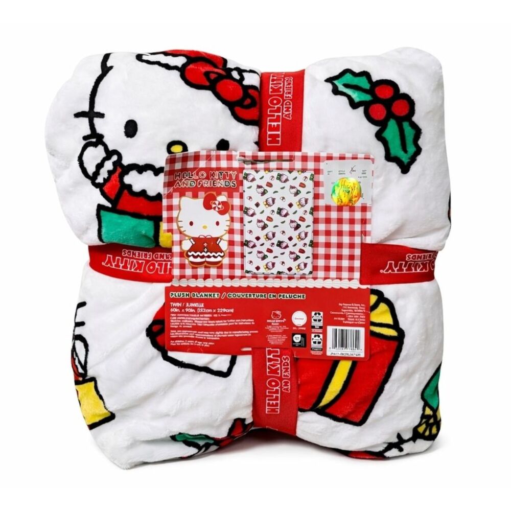 Hello Kitty Christmas Presents Mistletoe Twin Blanket 60 X 90 NWT